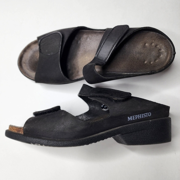 Mephisto black slide sandals 2 strap velcro women's Size 9 black - Picture 1 of 10
